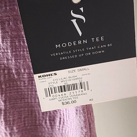 NWT Simply Vera S Lilac Modern Tee Short Sleeve Top - Picture 6 of 12